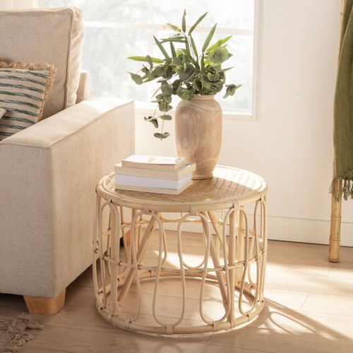 Table Basse Fixe En Rotin Naturel Naturel 60x45cm