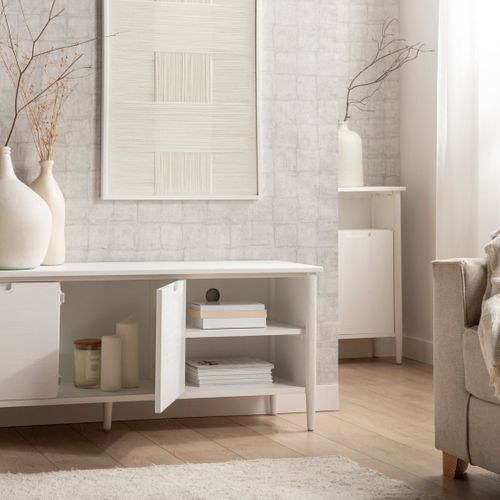 Meuble TV En Laqué Blanc 140x55cm