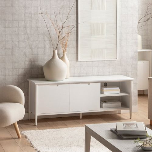 Meuble TV En Laqué Blanc 140x55cm