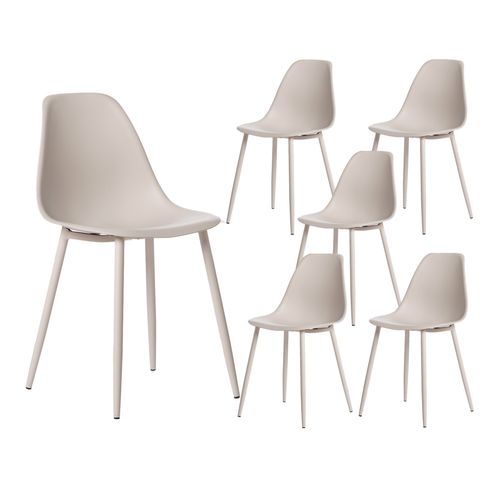 Lot De 6 Chaises De Salle à Manger En Plastique Beige 45x80cm