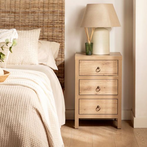 Table De Chevet 3 Tiroirs En Bois Naturel 45x70cm