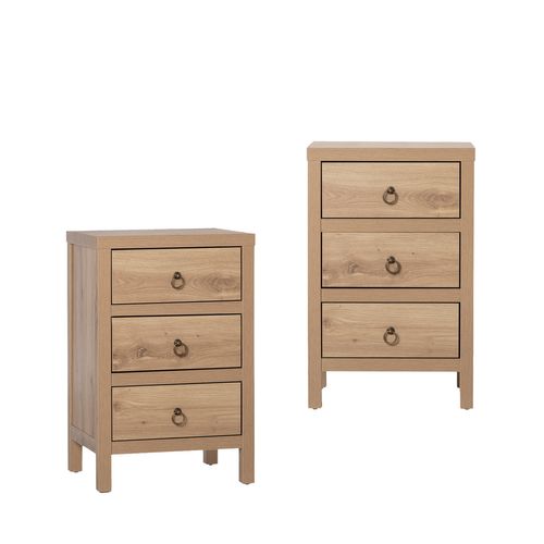 Table De Chevet 3 Tiroirs En Bois Naturel 45x70cm