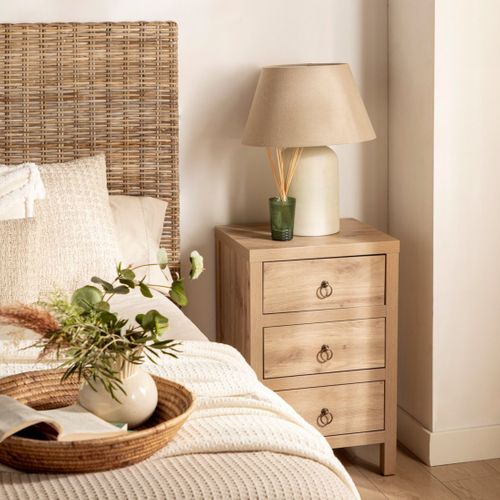 Table De Chevet 3 Tiroirs En Bois Naturel 45x70cm