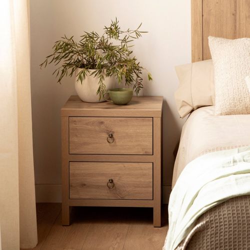 Lot De 2 Table De Chevet 2 Tiroirs En Bois Naturel 50x60cm