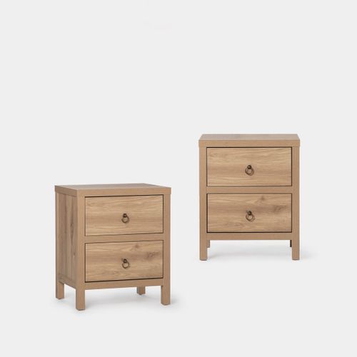 Lot De 2 Table De Chevet 2 Tiroirs En Bois Naturel 50x60cm