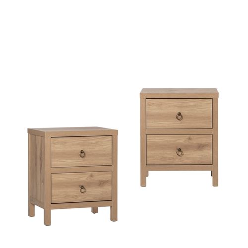 Lot De 2 Table De Chevet 2 Tiroirs En Bois Naturel 50x60cm