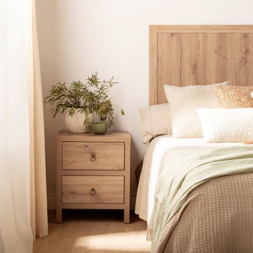 Lot De 2 Table De Chevet 2 Tiroirs En Bois Naturel 50x60cm