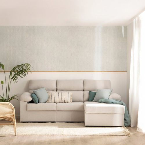 Canapé D'angle En Tissu Beige 239x100cm