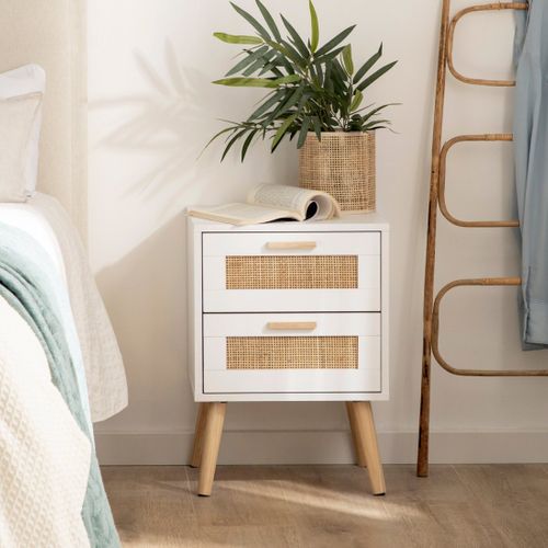 Table De Chevet 1 Tiroir En Fibre Naturelle Blanco-natural 40x56cm