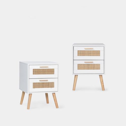 Table De Chevet 1 Tiroir En Fibre Naturelle Blanco-natural 40x56cm