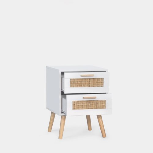 Table De Chevet 1 Tiroir En Fibre Naturelle Blanco-natural 40x56cm