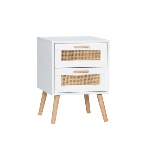 Table De Chevet 1 Tiroir En Fibre Naturelle Blanco-natural 40x56cm