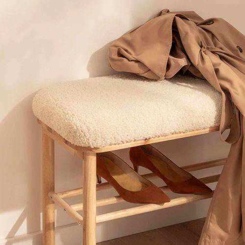 Banc En Revêtement En Moutonnet Blanc 90x46cm