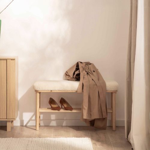 Banc En Revêtement En Moutonnet Blanc 90x46cm