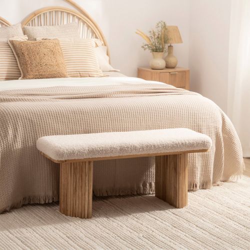 Banc En Revêtement En Moutonnet Blanc 100x45cm