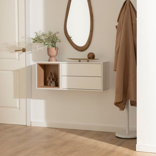 Table Console Flottant En Laqué Naturel-blanc 90x35cm