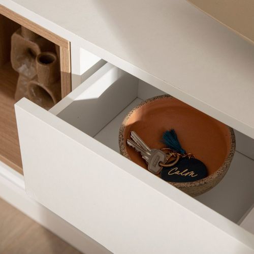 Table Console Flottant En Laqué Naturel-blanc 90x35cm