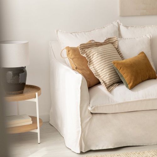 Canapé Trois Places En Lin Blanc Ivoire 190x95cm