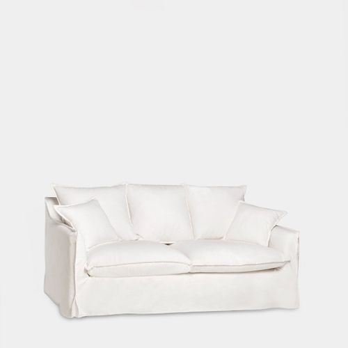 Canapé Trois Places En Lin Blanc Ivoire 190x95cm