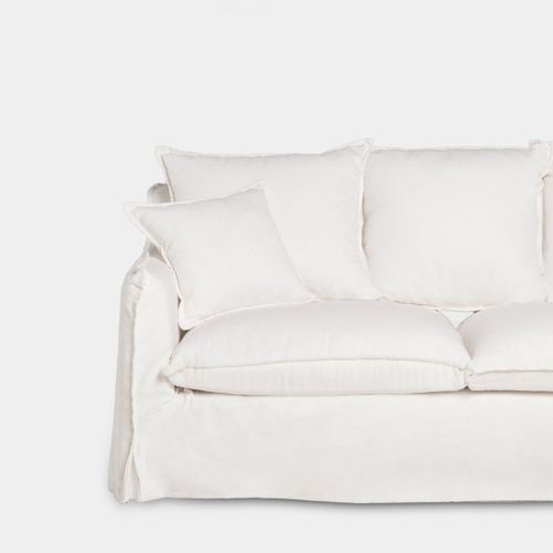 Canapé Trois Places En Lin Blanc Ivoire 190x95cm