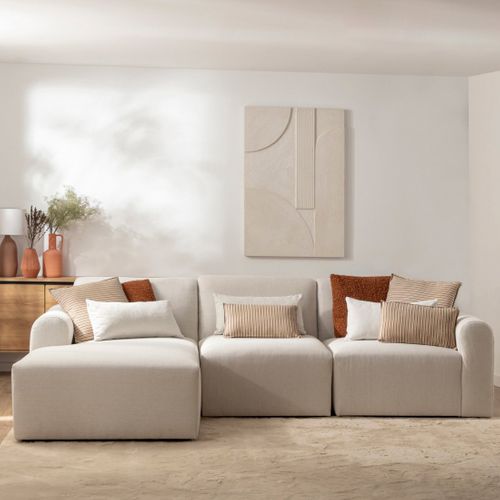 Canapé D'angle En Tissu Beige 280x87cm