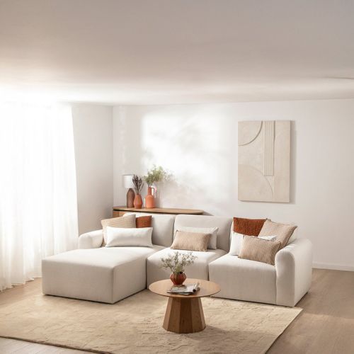 Canapé D'angle En Tissu Beige 280x87cm