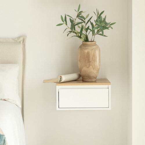 Table De Chevet Flottante En Laqué Blanco-natural 40x20cm