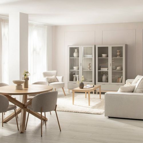 Vitrine Double En Laqué Gris Perle 100x170cm