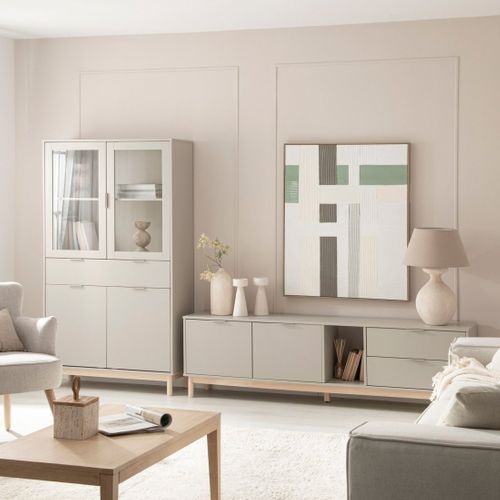 Vitrine Double En Laqué Gris Perle 95x170cm