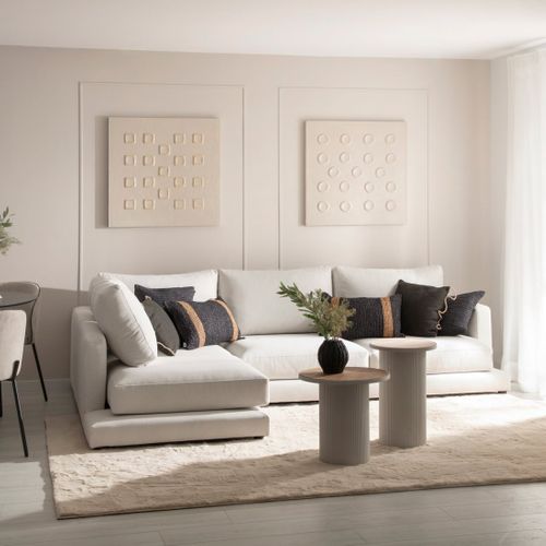 Canapé D'angle En Polyester Beige 275x88cm