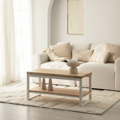 Table Basse Relevable Et Extensible En Bois Naturel 100x49cm