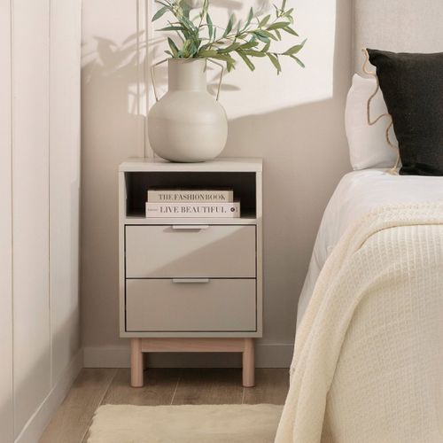 Table De Chevet 2 Tiroirs En Laqué Gris Perle 40x63cm