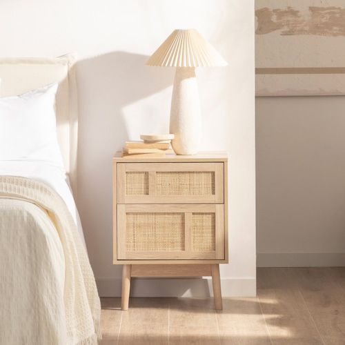 Table De Chevet 2 Tiroirs En Rotin Naturel Naturel 48x64cm