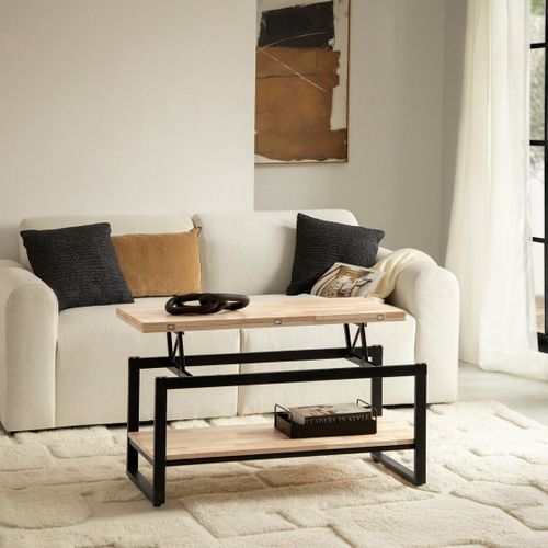 Table Basse Relevable Et Extensible En Bois Naturel 100x49cm