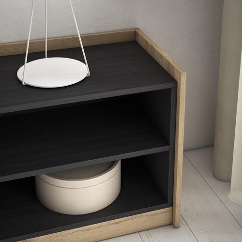 Meuble TV - 310x37x50cm, Cheminée Électrique, Noir Et Chêne