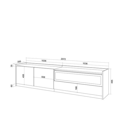 Meuble TV - 207x37x50cm, Cheminée Électrique, Noir Et Chêne