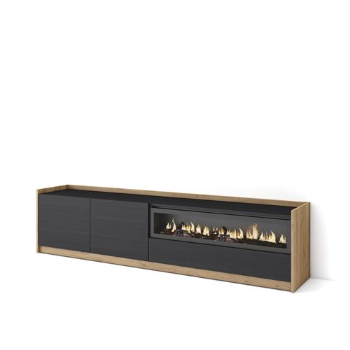 Meuble TV - 207x37x50cm, Cheminée Électrique, Noir Et Chêne