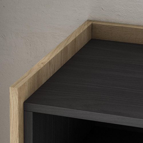 Meuble TV - 207x37x50cm, Cheminée Électrique, Noir Et Chêne