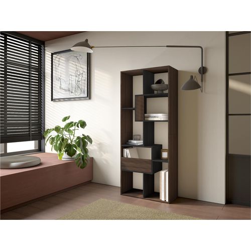 Étagère Bibliothèque, 67x31x162cm, Chêne Foncé Et Noir