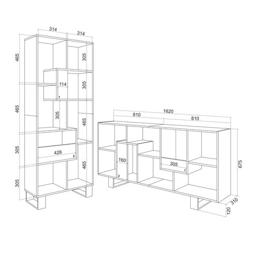 Étagère Bibliothèque, 67x31x174cm, Chêne Foncé Et Noir