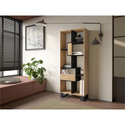 Étagère Bibliothèque, 67x31x174cm, Chêne Et Noir
