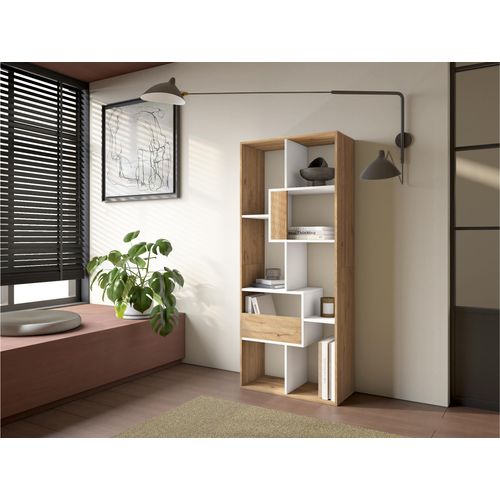 Étagère Bibliothèque, 67x31x162cm, Chêne Et Blanc