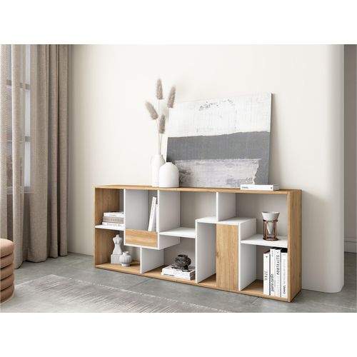 Étagère Bibliothèque, 67x31x162cm, Chêne Et Blanc