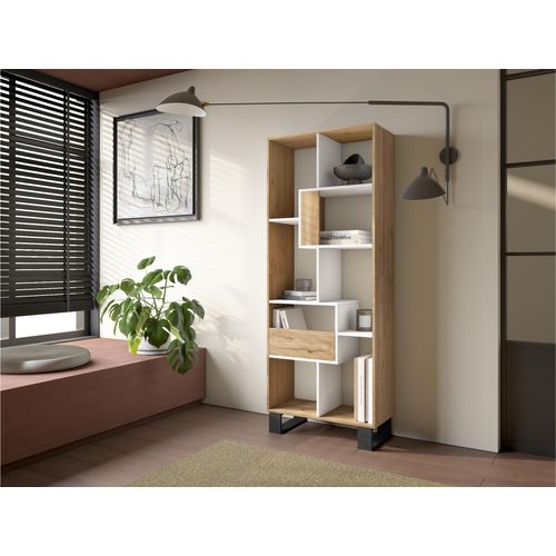 Étagère Bibliothèque, 67x31x174cm, Chêne Et Blanc