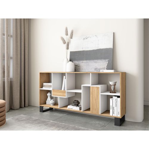 Étagère Bibliothèque, 67x31x174cm, Chêne Et Blanc