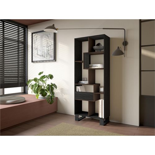 Étagère Bibliothèque, 67x31x174cm, Noir Et Chêne Foncé