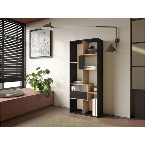 Étagère Bibliothèque, 67x31x162cm, Noir Et Chêne
