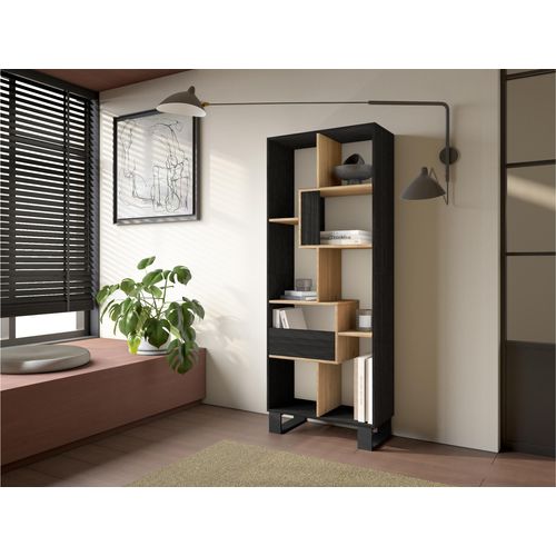 Étagère, 67x31x174cm, Bibliothèque, Noir Et Chêne