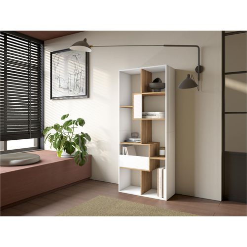 Étagère, 67x31x162cm, Bibliothèque, Blanc Et Chêne