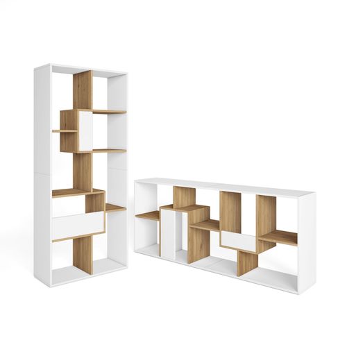 Étagère, 67x31x162cm, Bibliothèque, Blanc Et Chêne